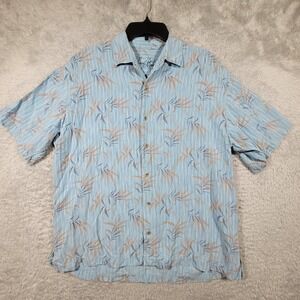 Tommy Bahama Mens XL Short Sleeve Button Up Shirt Tropical Leaf Blue Hawiian